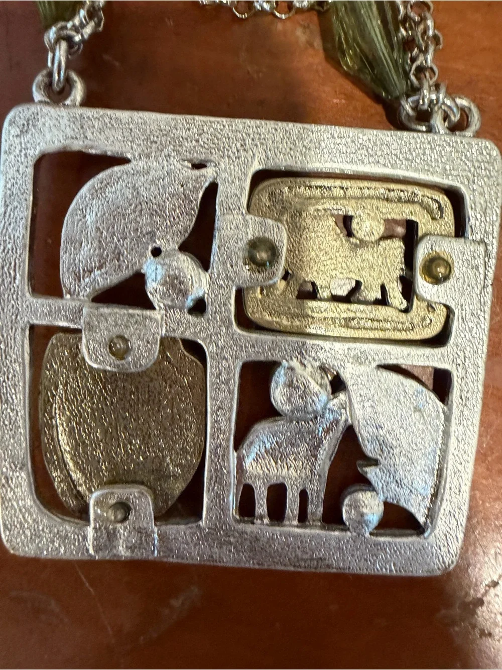 Vintage Safari Necklace Silver Gold Tone Lion Zebra Giraffe Statement Chunky